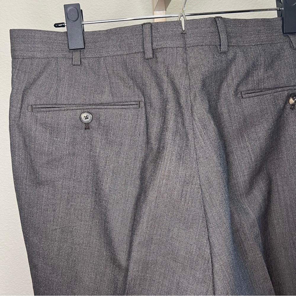 J. Hilburn Custom Vitale Barberis Wool Brown Plaid Pleated Dress Pants 34x30 - Picture 5 of 9